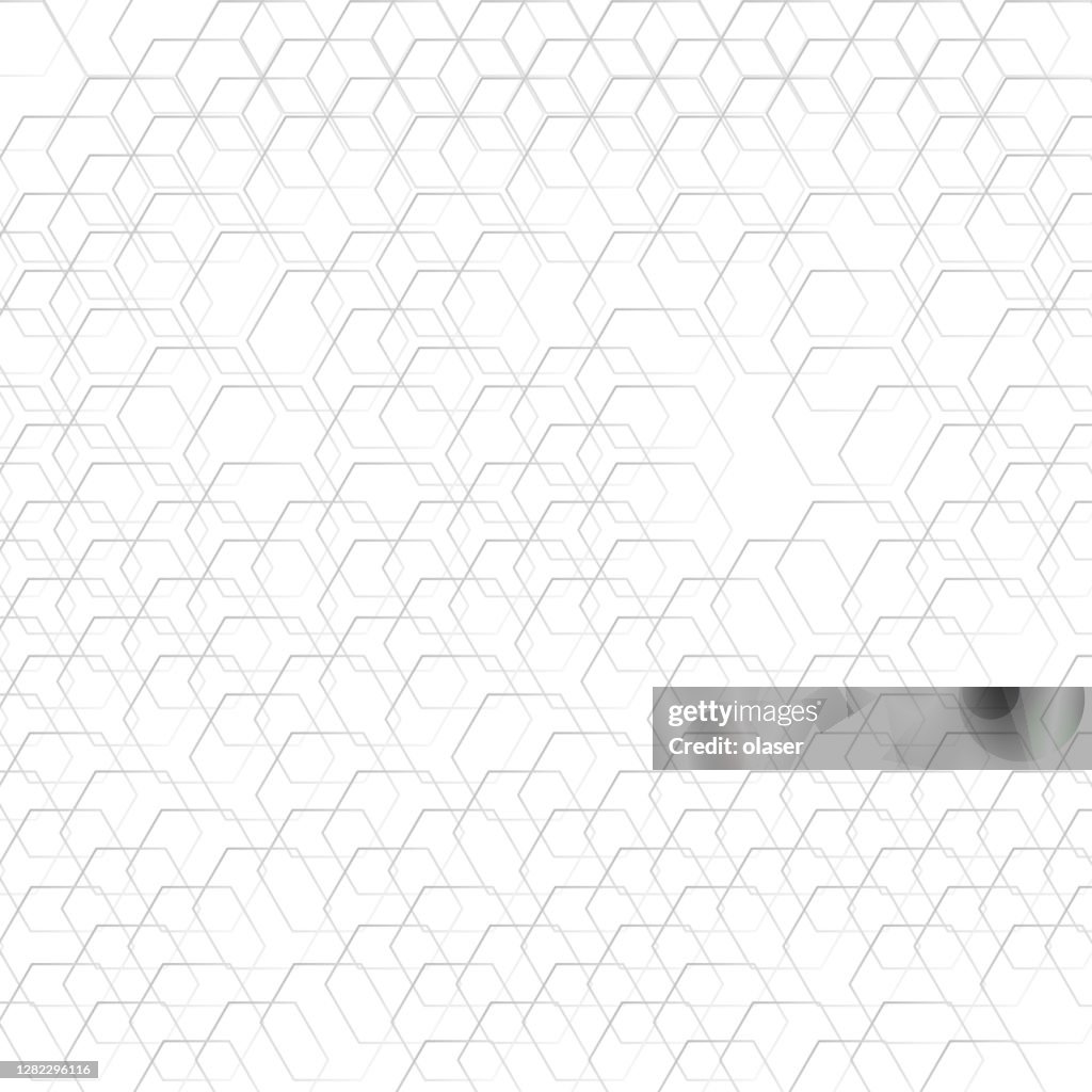 Gradient silver outlines of scattered overlapping hexagons