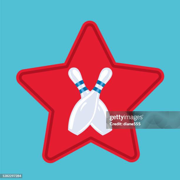 bowling pins on red star - bowling alley background stock illustrations
