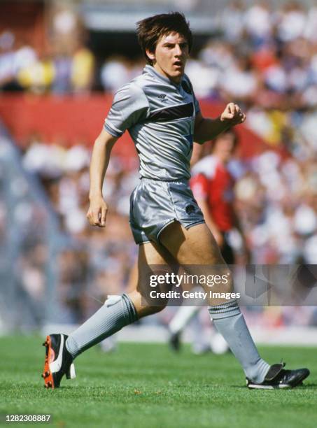 Newcastle United striker Peter Beardsley in action wearing the silver Umbro away kit during the First Division match between Southampton and...