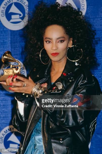 American singer-songwriter Jody Watley attends 30th Annual Grammy Awards, held at Radio City Music Hall in New York City, 2nd March 1988. Whatley is...