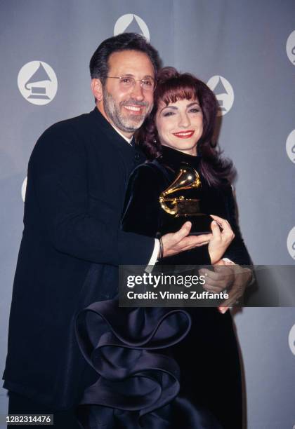 Cuban-American musician and producer Emilio Estefan and his wife, Cuban-American singer-songwriter Gloria Estefan attend the 36th Annual Grammy...