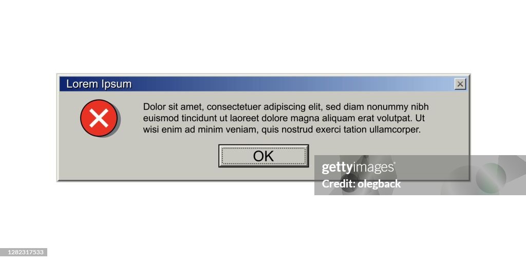 Old Computer Window With Error Message Retro Pc Interface With Problem ...