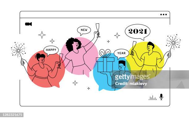 new year virtual party 2021 - friendship stock illustrations