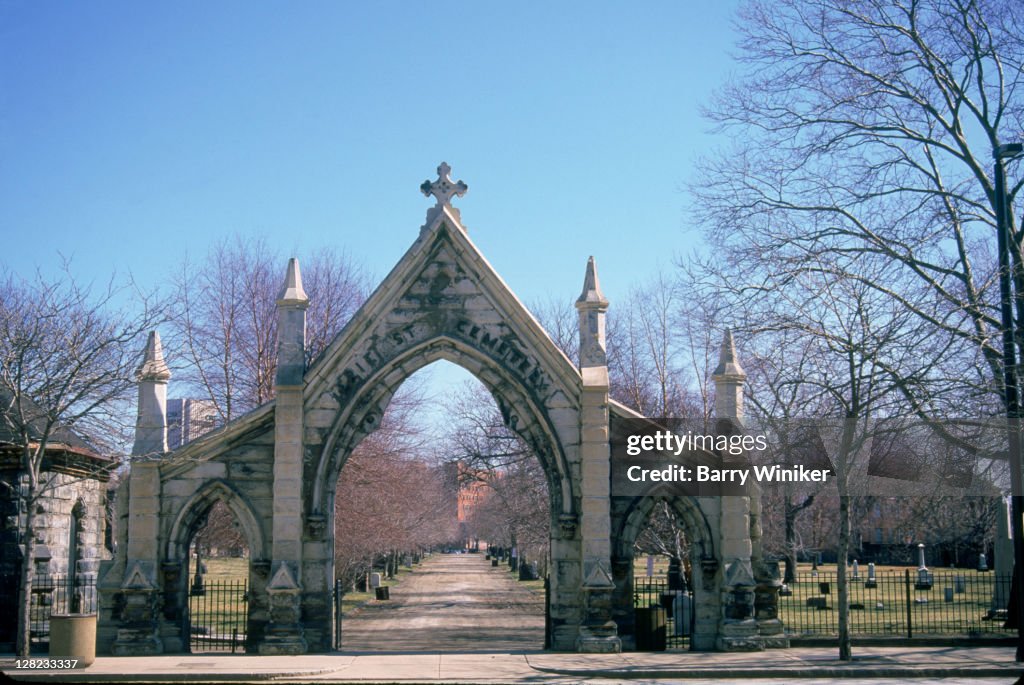 Cemetery stone entrance, Erie Street, Cleveland, OH