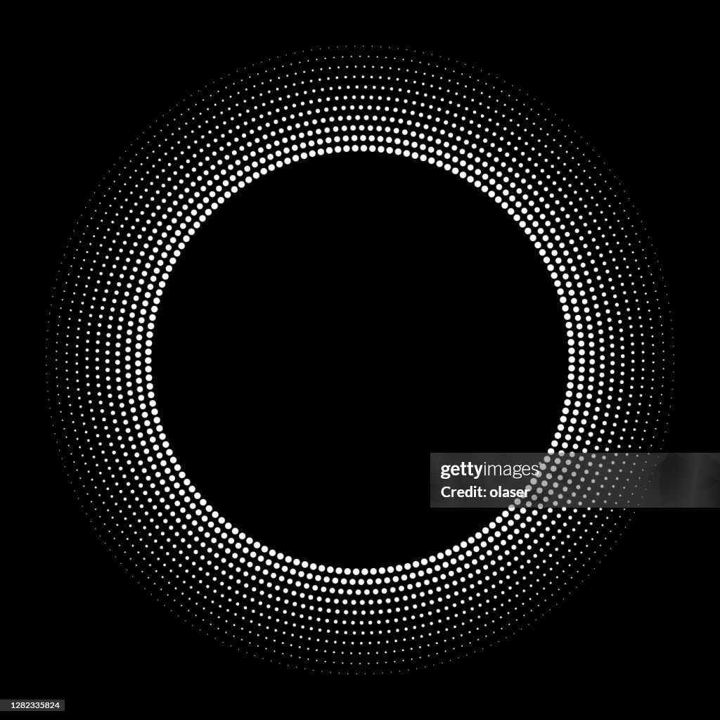 Fine orbital dots in concentric circles, radial size gradient out by scaling