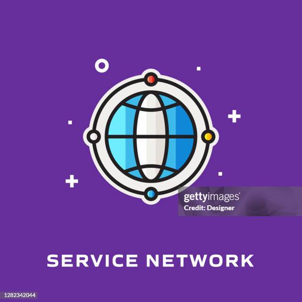 service network flat line icon, vector symbol illustration. - performance management system stock illustrations