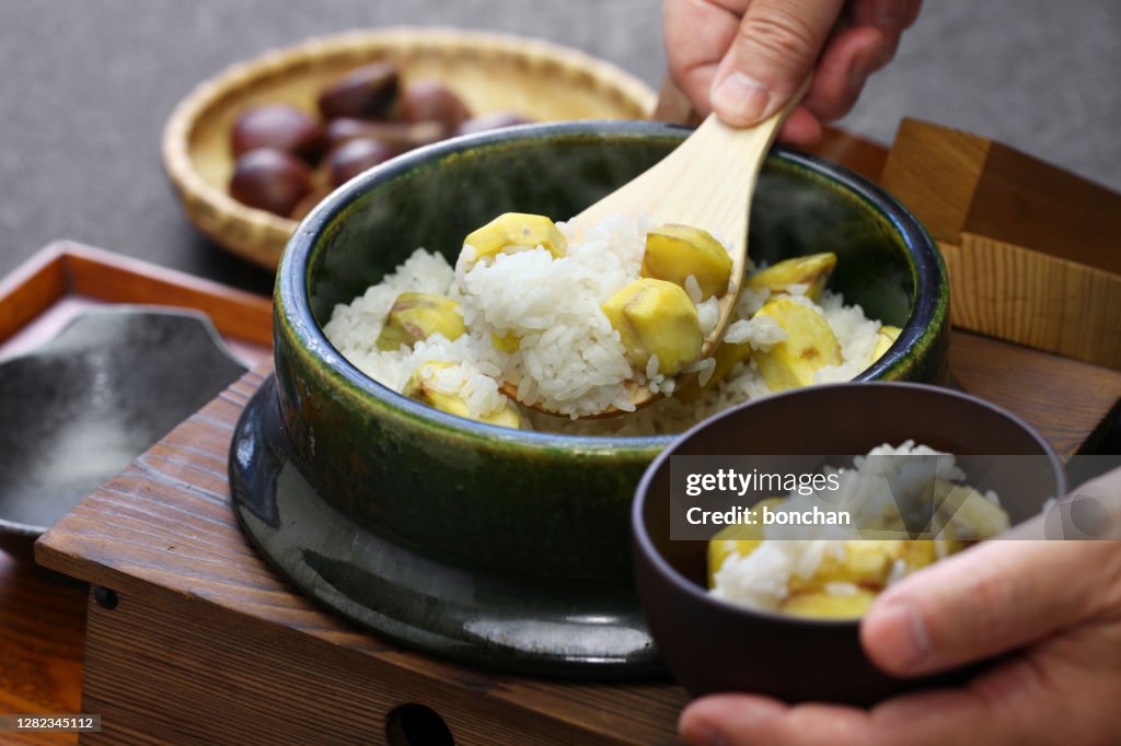 Chestnut Rice Recipe Chestnut Rice Is A Traditional Japanese Fall Rice Recipe High-Res Stock ...