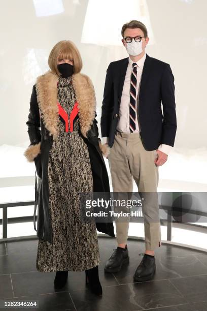 Anna Wintour and Andrew Bolton attend the press preview for the Costume Institute's annual exhibition "About Time: Fashion and Duration sponsored by...