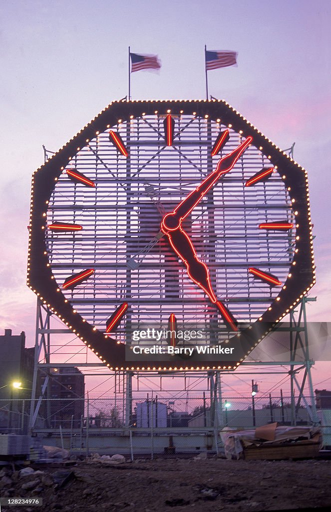 Clock at dusk, Jersey City, NJ