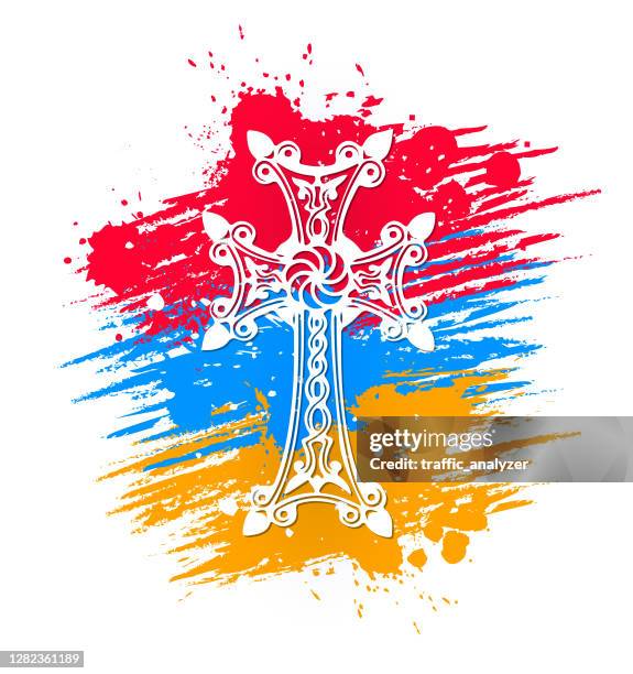 ilustrações, clipart, desenhos animados e ícones de cruz armênia - armenian flag