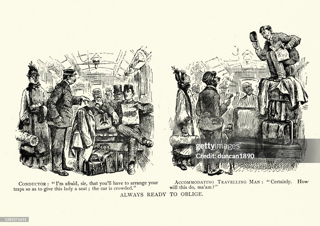 Victorian Rude Obtuse Rude Railway Passenger Taking Up Two Seats Victorian Cartoon ...