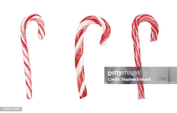 illustrazioni stock, clip art, cartoni animati e icone di tendenza di canne caramelle natalizie acquerello isolate su sfondo bianco - bastoncino di zucchero