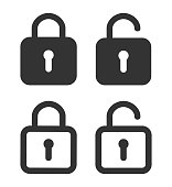 Lock icon. Padlock unlock. Password for closed of locker on website. Symbol of private and security in line style. Open safe with key or login. Set of graphic icons for protection concept. Vector