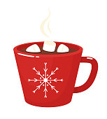 Mug with hot chocolate and marshmallows. Vector illustration in flat style.
