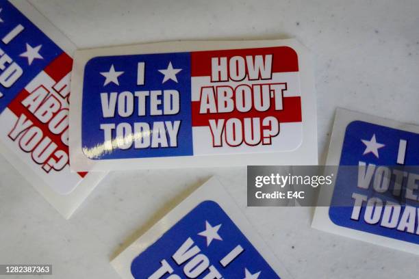 "i voted" stickers for upcoming elections - midterm election stock pictures, royalty-free photos & images