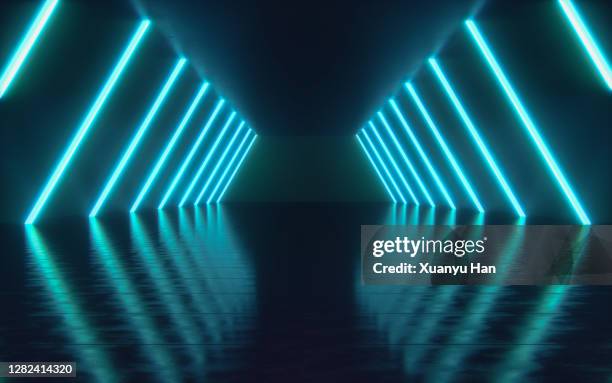 futuristic empty room - blue room stock pictures, royalty-free photos & images