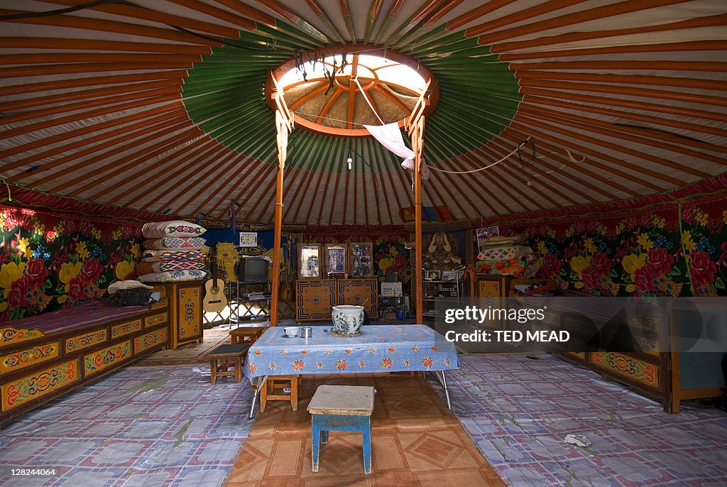 Inside View Of A Traditional Ger Living Space Mongolia Stock-Foto ...