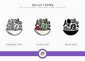 Salad icons set vector illustration with solid icon line style. Healthy diet food concept.