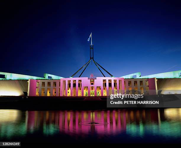 parliament house at night, act, australia - parliament building stock pictures, royalty-free photos & images