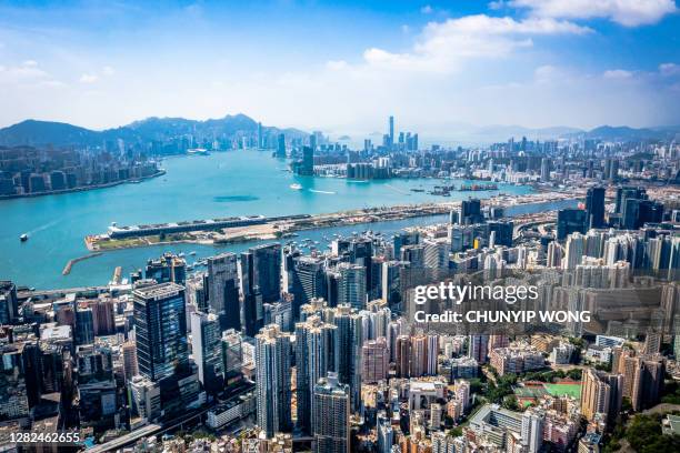 drone view of kwun tong - kwun tong district stock pictures, royalty-free photos & images