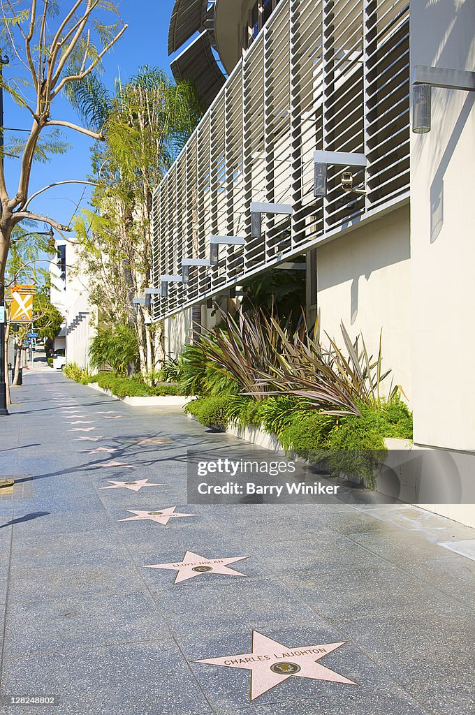 Stars in walk of the stars, outside Capital Records, Hollywood, Los Angeles, California