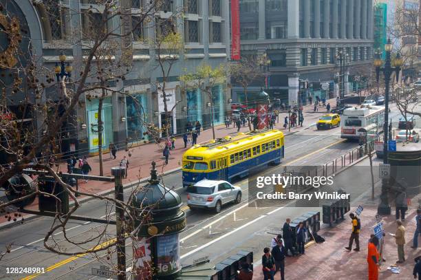 streetcar on market street near powell, san francisco, california - market street ストックフォトと画像