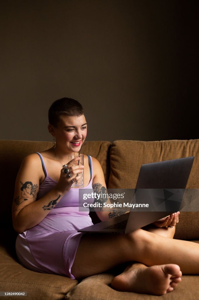 A young woman enjoying an online date