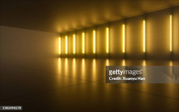 futuristic empty room - yellow stock-fotos und bilder
