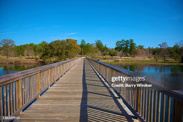 boardwalk over pond, langham park, mobile, alabama - gulf coast states stock pictures, royalty-free photos & images