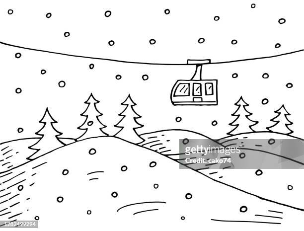 handgezeichnete winterlandschaft - wohngebäude innenansicht stock-grafiken, -clipart, -cartoons und -symbole