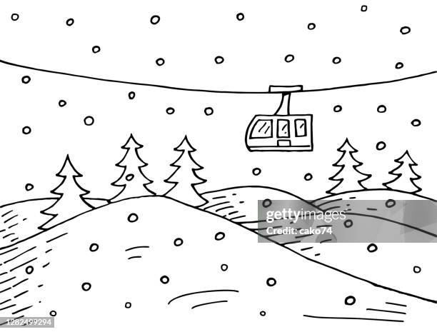 hand drawn winter landscape - passenger cabin stock illustrations