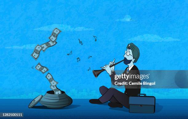 businessman as a snake charmer - magic trick stock illustrations