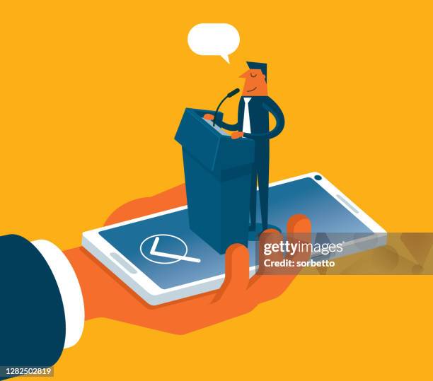 on-line voting - male - debate stage stock illustrations