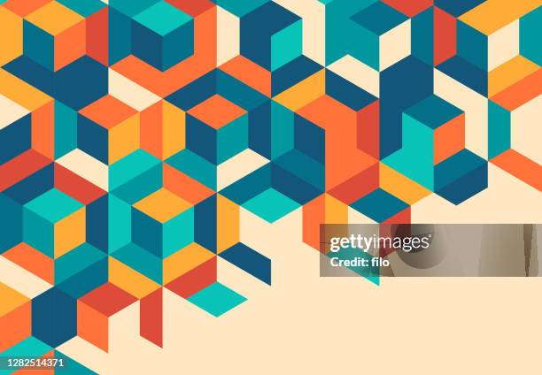 bildbanksillustrationer, clip art samt tecknat material och ikoner med retro kub abstrakt bakgrundsmönster - mosaik