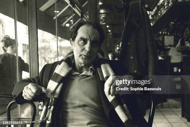 Italian writer Italo Calvino in Paris, Saint Germain des Prés, February 20, 1981.