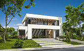 3d rendering of modern house in luxurious style