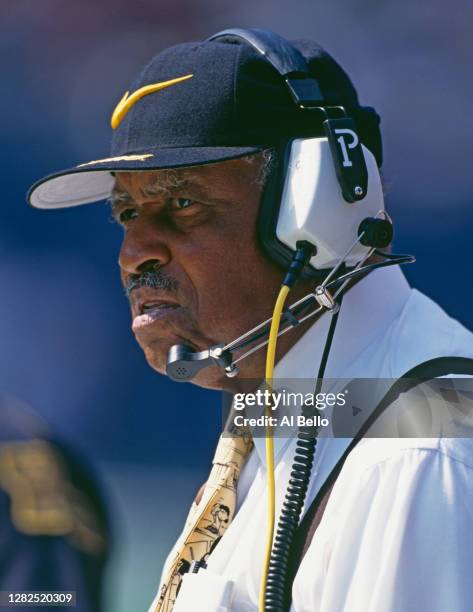 Eddie Robinson, Head Coach of the Grambling State Tigers watches his players during the NCAA Big South Conference college football game 27th...