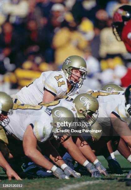 George Godsey Quarterback for the Georgia Tech Yellow Jackets calls the play at the snap on the line of scrimmage during the NCAA Atlantic Coast...