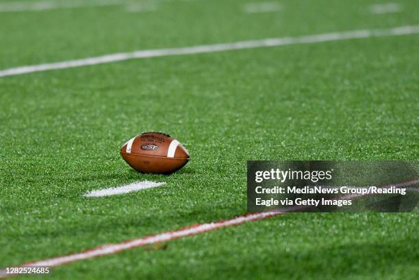 Ontelaunee twp., PA A football on the field. High School Football, the Wyomissing Area Spartans vs the Schuylkill Valley Panthers at Schuylkill...