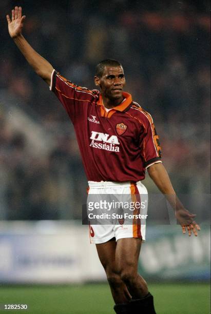 Aldair of Roma during the UEFA Cup quarter-final second leg match against Atletico Madrid at the Stadio Olimpico in Rome. Atletico won 2-1 to go...