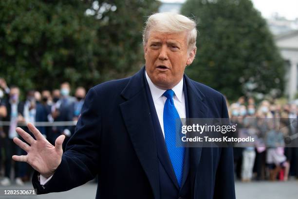 President Donald Trump talks to members of the media outside of the White House on October 27, 2020 in Washington, DC. President Trump and First Lady...