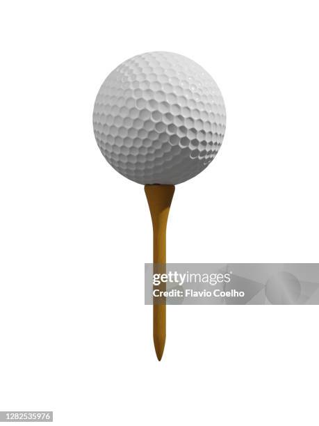 golf ball on tee isolated on white background - tee sports equipment fotografías e imágenes de stock