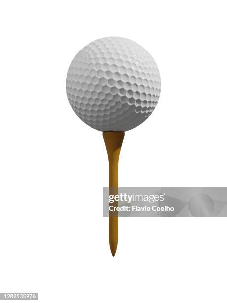 golf ball on tee isolated on white background - balle de golf photos et images de collection