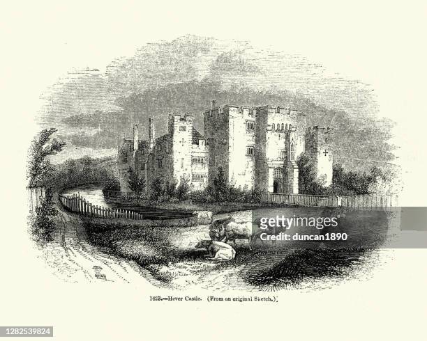 hever castle, medieval architecture - hever castle stock illustrations