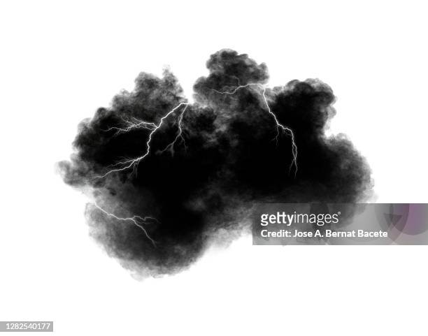 electric explosion with smoke and lightning on a white background - blitze freisteller stock-fotos und bilder