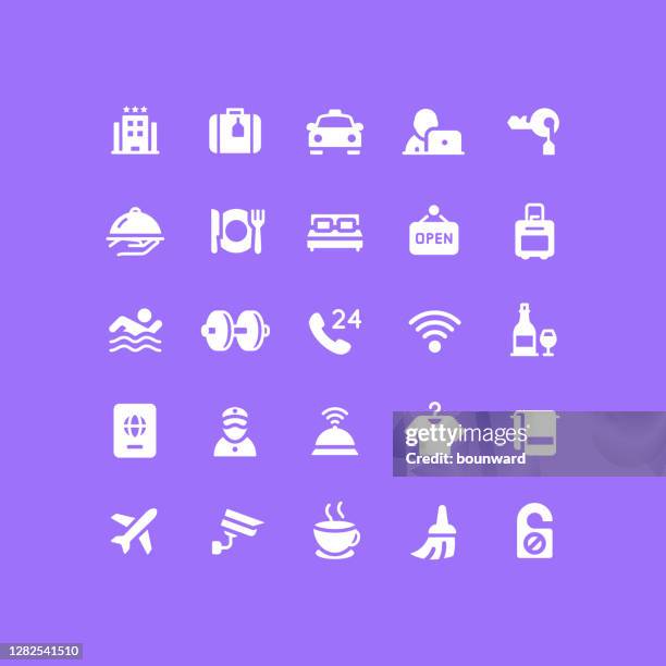 flat hotel icons - open suitcase stock illustrations