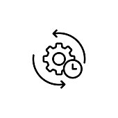 Gear and arrow. Agile process line icon. Process sign. Vector on isolated white background. EPS 10