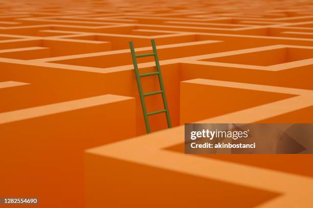 3d maze, labyrinth background with staircase - breakthrough stock pictures, royalty-free photos & images