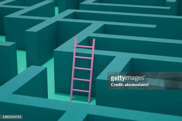 3d maze, labyrinth background with staircase - plotting a path stock pictures, royalty-free photos & images