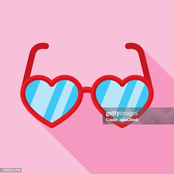 heart sunglasses icon flat - heart sunglasses stock illustrations